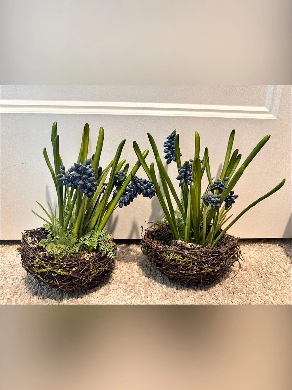 Faux Floral Nest Arrangements in Green & Blue